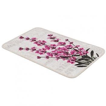 Alfombra de Baño Antialergénica Wellhome con Flores Lilas y Suela Antideslizante Repelente al Polvo