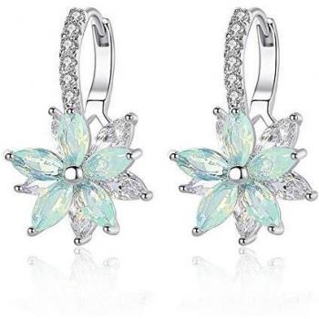 Pendientes mujer Pendientes plata con flor Cubic Zirconia Crystal Clip en pendientes para mujeres niñas Pendientes de circón 3A damas elegantes pendientes