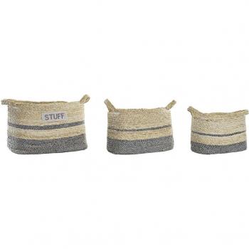 Conjunto de 3 cestas decorativas de fibra de maíz - Estilo boho natural