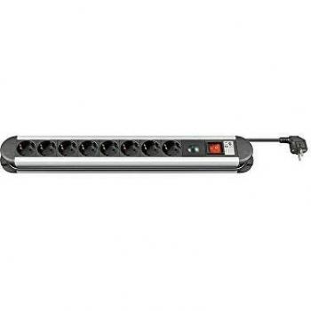 Multipresa de Aluminio 8 Salidas Schuko con Interruptor, Protección contra Sobretensiones y Luz LED - 1,4 m
