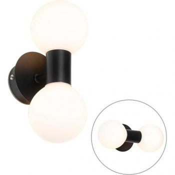 Aplique moderno negro IP44 2 luces CEDERIC vidrio/acero adecuado para LED max. 2 x 28W