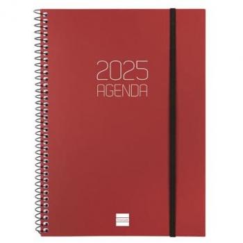 Agenda Finocam OPAQUE Burdeos A5 15,5 x 21,2 cm 2025, Agenda año 2025 Espiral Basics Opaque E10-155x212 mm semana vista horizontal Finocam burdeos