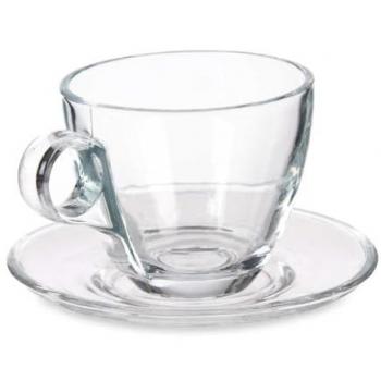 Taza con Plato Transparente de Vidrio 170 ml (6 Unidades)