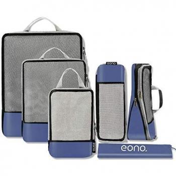 Amazon Brand - Eono Organizadores de Viaje de compresión expandibles, Impermeable Organizador de Maleta, Cubos de Embalaje, Compression Packing Cubes - Navy, 6-Set