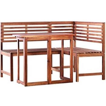 vidaXL Solid Acacia Wood Balcony Table and Corner Bench Set 2 Piece Furniture
