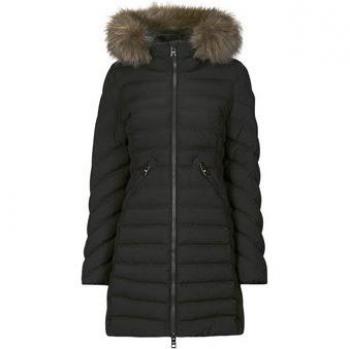 Chaqueta con capucha Superdry Fuji Faux Fur negra para mujer, longitud media, color negro puro