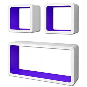 vidaXL 3 estanterías cúbicas MDF Blanco Morado suspendidas almacenar Libros/DVD