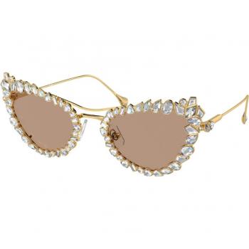 Swarovski SK 7011 Sunglasses, Color: 402263 Donna Geometrica Oro, Female, Yellow, Size: 56 MM, with Removable Crystal Clip On, Gold/Brown Solid