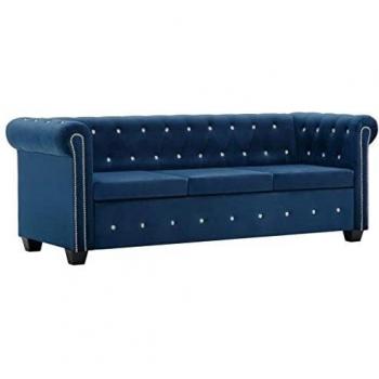 vidaXL Sofá Chesterfield de 3 Plazas Terciopelo 199x75x72cm Azul Mobiliario