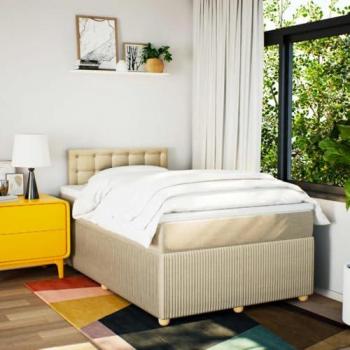 Cama box spring con colchón de muelles color crema 120x200 cm tela