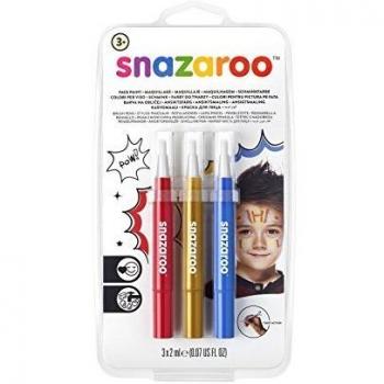 Set de 3 Rotuladores Pinceles para Maquillaje Facial Snazaroo - Rojo, Oro y Azul