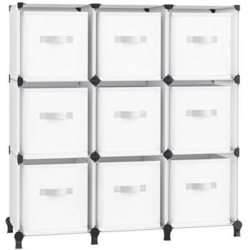 Estantería Modular de 9 Compartimentos Blanco Nube con Cubo de Almacenaje Personalizable y Expandible, Ideal para Dormitorios y Ahorro de Espacio
