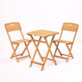 Set de Mesa y 2 Sillas de Jardín de Madera sin Barniz, Color Marrón