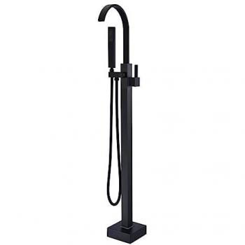 Grifo de diseño freestanding SKY - Negro mate, con ducha de mano y manguera flexible