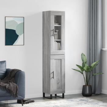 Aparador de madera contrachapada gris Sonoma 34,5x34x180 cm con 1 puerta de madera, Mueble de Almacenaje para Salón, Buffet y Armario Auxiliar