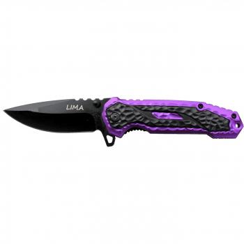 Navaja asistida Third Lima K2806PL con mango de aluminio lila y negro, hoja de acero 420 de 10.5 cm y clip