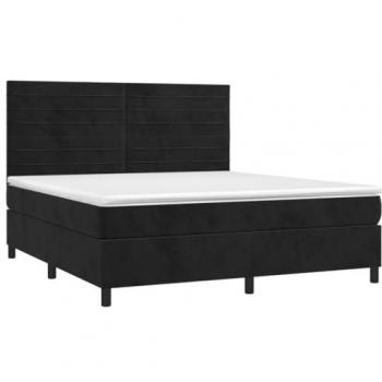 Cama box spring colchón y LED terciopelo negro 160x200 cm