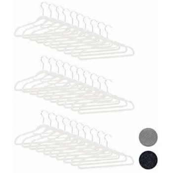 Set de 30 Perchas XXL Antideslizantes con Barra para Pantalones y Soporte para Corbatas, Blanco - Relaxdays