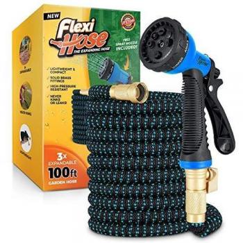 Flexi Hose Upgraded Expandable Garden Hose Pipe Including 8 Function Spray Gun Nozzle - Extra Strength with 2 cm Solid Brass Fittings - No-Kink Flexible Garden Hoses