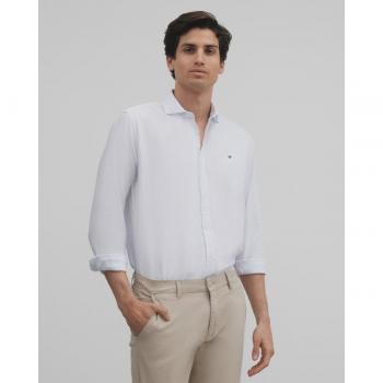 Camisa sport oxford raya fina celeste blanca para Hombre