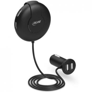 Cargador de Auto USB InLine® 12/24V a 5V DC, 9.4A, con Cable de 1.5m, Negro