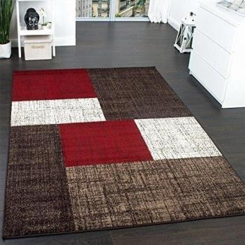 Alfombra De Diseño Moderna / Alfombra A Cuadros / Mezcla En Marrón Crema Rojo, Grösse:200x290 cm