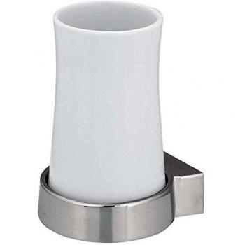 Portacepillos de dientes Sidney - 8x9,5x14,5 cm - Metal cromado inoxidable y Porcelana Blanca