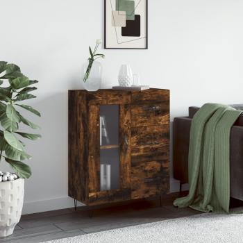 Aparador de madera contrachapada y madera de ingeniería roble ahumado 69,5x34x90 cm, mueble de almacenaje para salón con armarios con puertas y cajón de madera, buffet moderno, arm