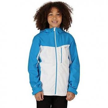 Regatta Junior Highton-Chaqueta Impermeable Y Transpirable con Capucha Jackets Waterproof Shell, Unisex niños, Blue Aster/White, 3-4