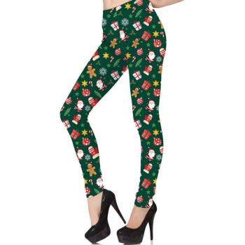 Guirma Leggings Navideño verde estampado para mujer