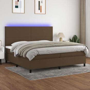 Cama Box Spring con colchón, luces LED, tela marrón oscuro, 200x200 cm