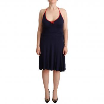 Roccobarocco Navy Blue Sleeveless Halter Sheath Midi Dress - IT44|L
