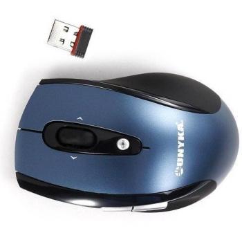 RATON UK-102 AZUL Ratón Optico. Enchufe y olvide, receptor Nano inalambrico 2,4GHZ de doble direccion. 16 canales aut. Con 65K ID boton CPI velocidad favorita del cursor