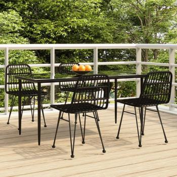 5-Piece Black Poly Rattan Garden Dining Set