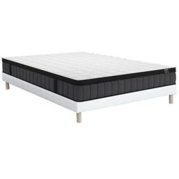 Conjunto de somier tapizado 160 x 200 cm + colchón de muelles ensacados 7 zonas y espuma viscoelástica refrescante 25 cm - TOLCA
