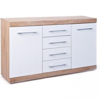 Móvil Buffet Lublin 2 Puertas y 4 Cajones en Roble y Blanco, 155x40x87 cm