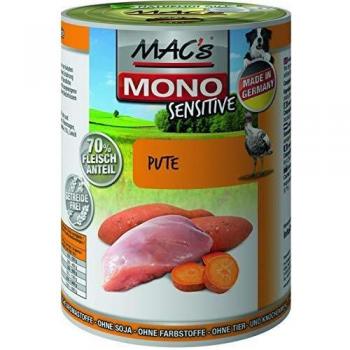 MAC's Alimento para Perros sin Cereales Mono Sensitive Pavo - Pack económico 24 x 800 g