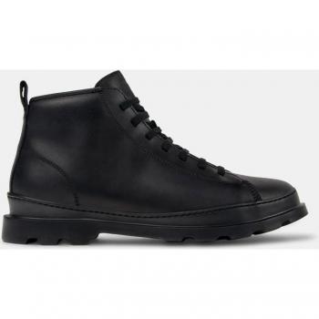Botines de hombre Camper Brutus de piel con cordones, color negro brillante oscuro, talla 42