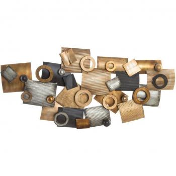 Decoración de Pared Abstracta en Metal con Círculos Grises y Cobre