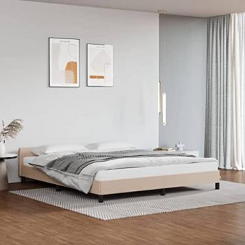 Estructura de cama con cabecero de cuero sintético capuchino 180x200cm marrón sin colchón