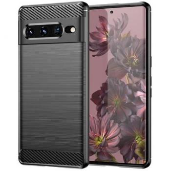 Funda Antigolpes de Silicona Negra con Diseño de Fibra de Carbono para Google Pixel 7 Pro - Resistente y Compatible con Carga Inalámbrica