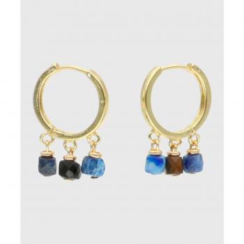 Pendiente Creole Triple dorado y turquesa azul cuadrada