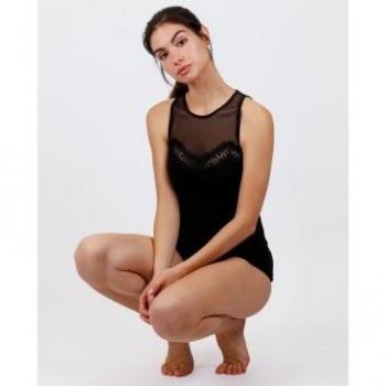 Camiseta Blonda Sin Mangas Escote Tul para Mujer