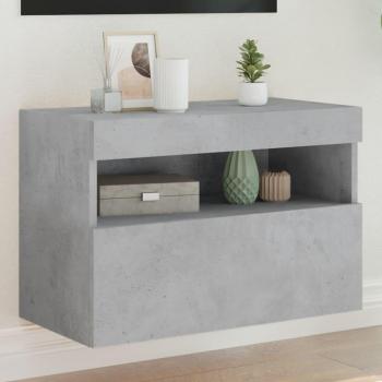 Mueble de TV de pared con luces LED 60x30x40 cm, color gris hormigón, diseño moderno para salón, ideal para televisores, incluye iluminación LED integrada