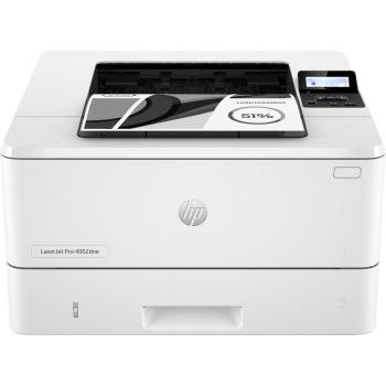 Impresora láser HP LaserJet Pro 4002dne, impresión a doble cara automática, velocidad de impresión de hasta 40 páginas por minuto, conexión USB y Ethernet, capacidad de papel de hasta 250 hojas, compatible con sistemas oper