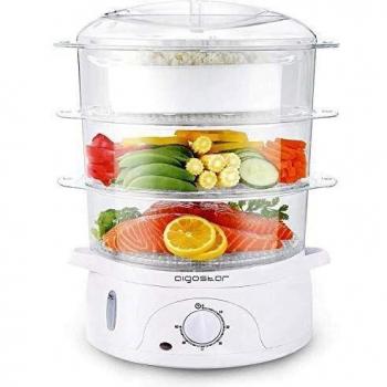 Aigostar Fitfoodie 30CFO - Vaporera Eléctrica 800 W, Libre de BPA, Temporizador hasta 60 Minutos. 3 Recipientes Apilables