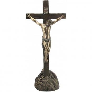 Crucifijo Jesus INRI Cruz en soporte imitación piedra en Resine 33.5 cm 30190