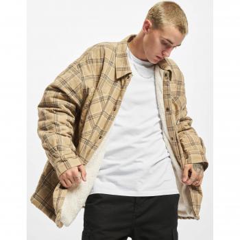 Southpole Men's Flannel Quilted Shirt Jacket in Beige