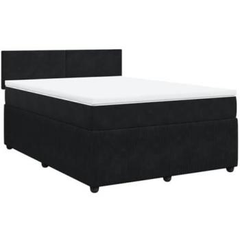 Cama box spring con colchón de muelles en terciopelo negro 140x200 cm