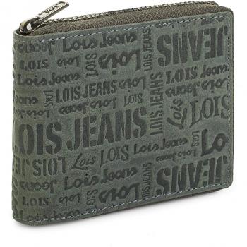 Lois - 11709 Cartera Monedero Billetero Tarjetero Hombre de Piel Genuina. Cremallera Exterior. Portamonedas, Compartimentos Tarjetas, documentación y Billetes, Color Gris
